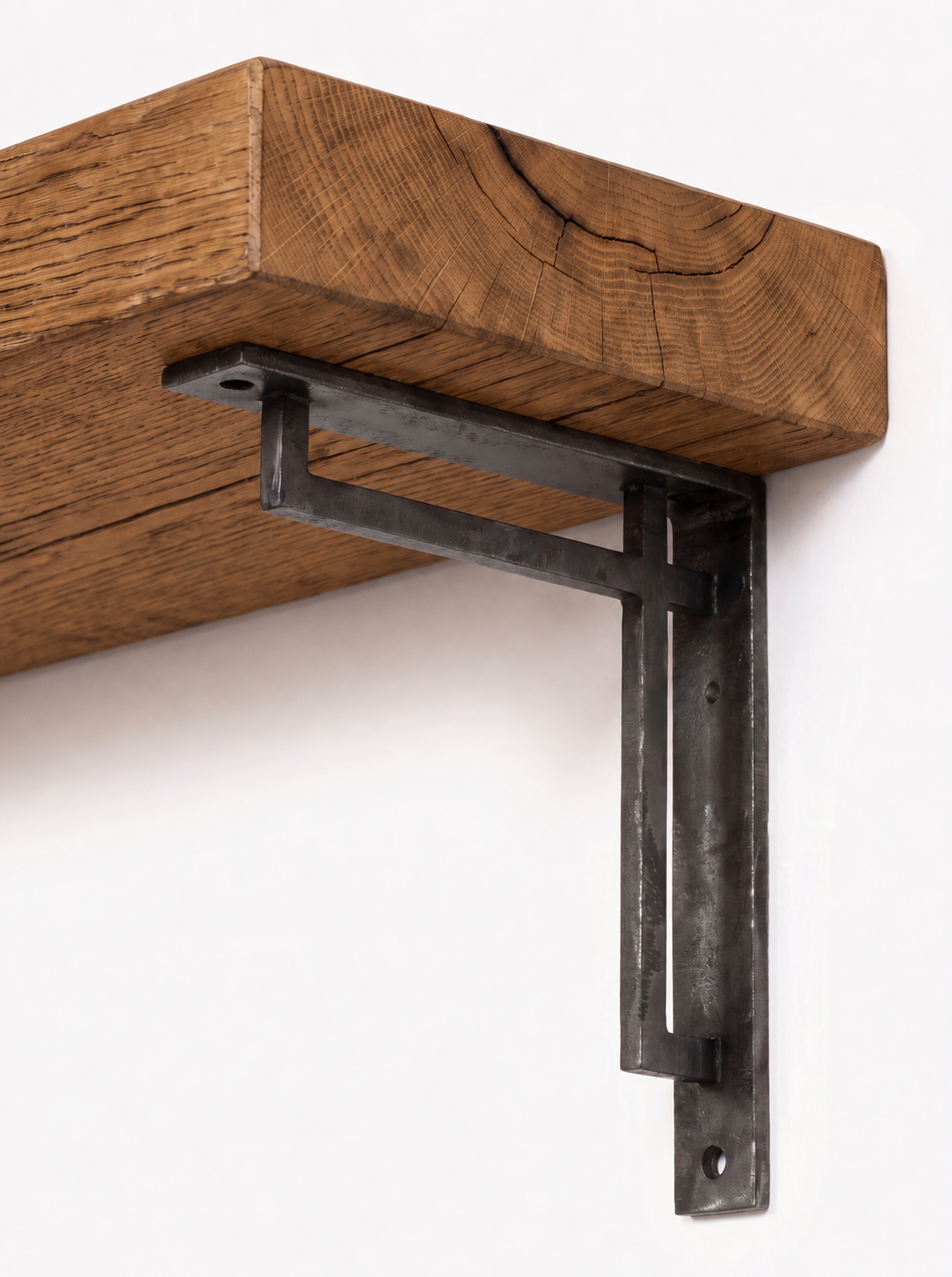 Regent Solid Shelf with Metal Brackets  - 8x2 Oak Shelf (19x4cm) - Bracketed Shelves