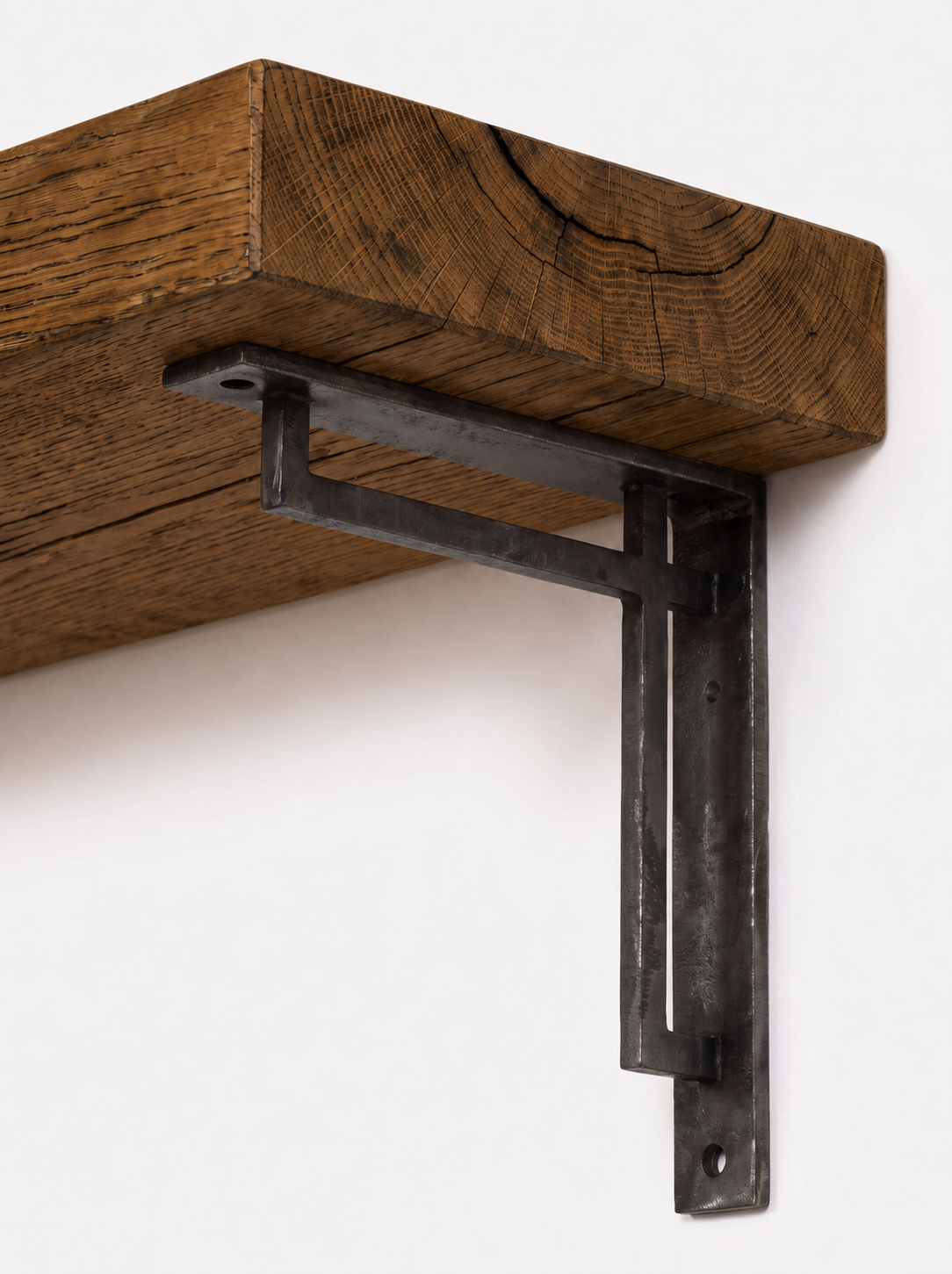 Regent Solid Shelf with Metal Brackets  - 8x2 Oak Shelf (19x4cm) - Bracketed Shelves