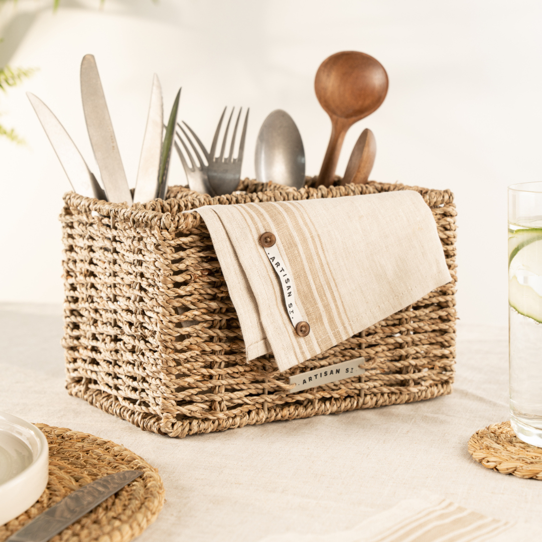 Seagrass Cutlery Caddy With Compartments - 