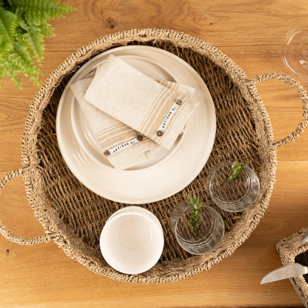 Seagrass Large Round Tray With Handles - Tableware
