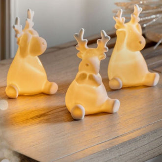 Set Of Porcelain Light Up LED Reindeers