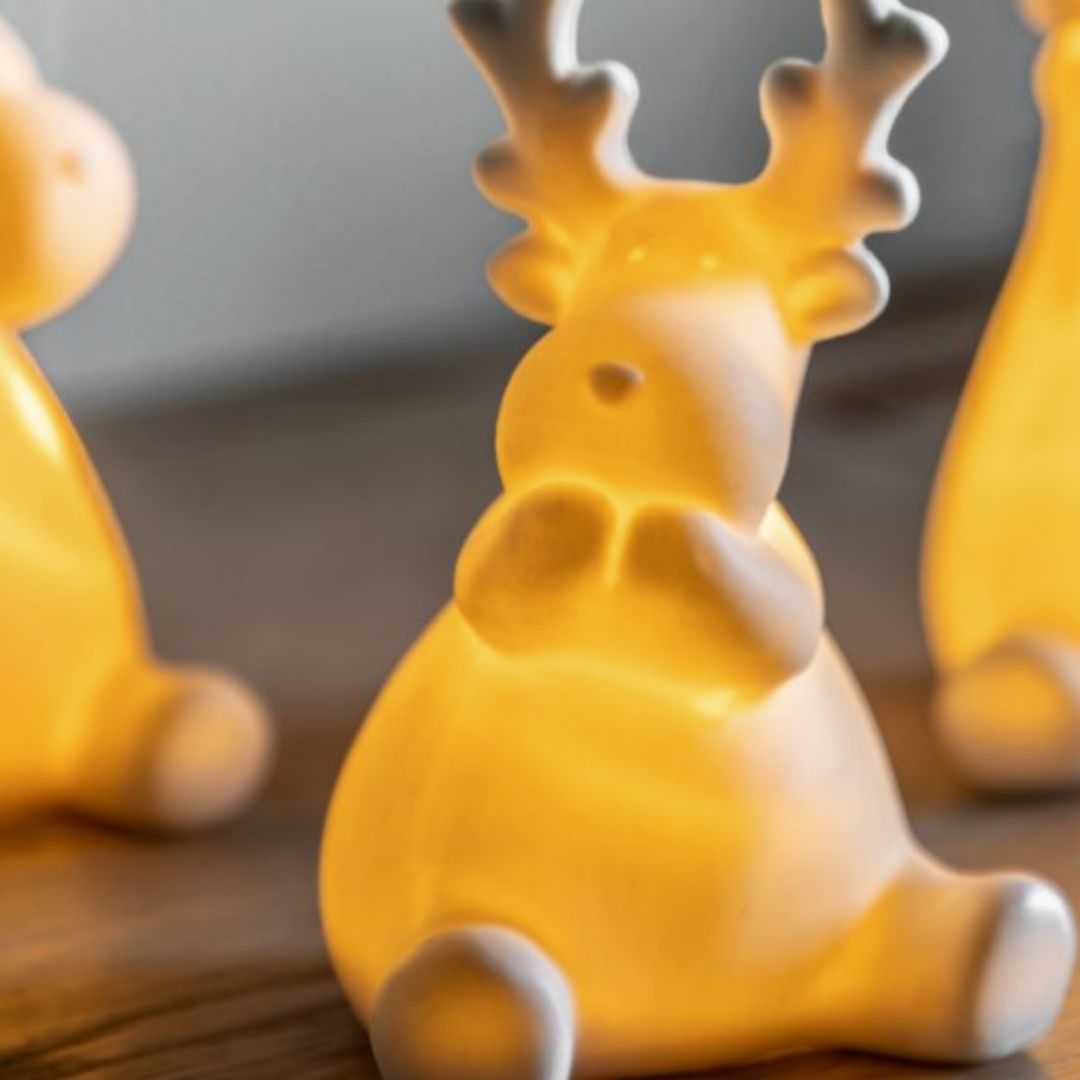 Set Of Porcelain Light Up LED Reindeers