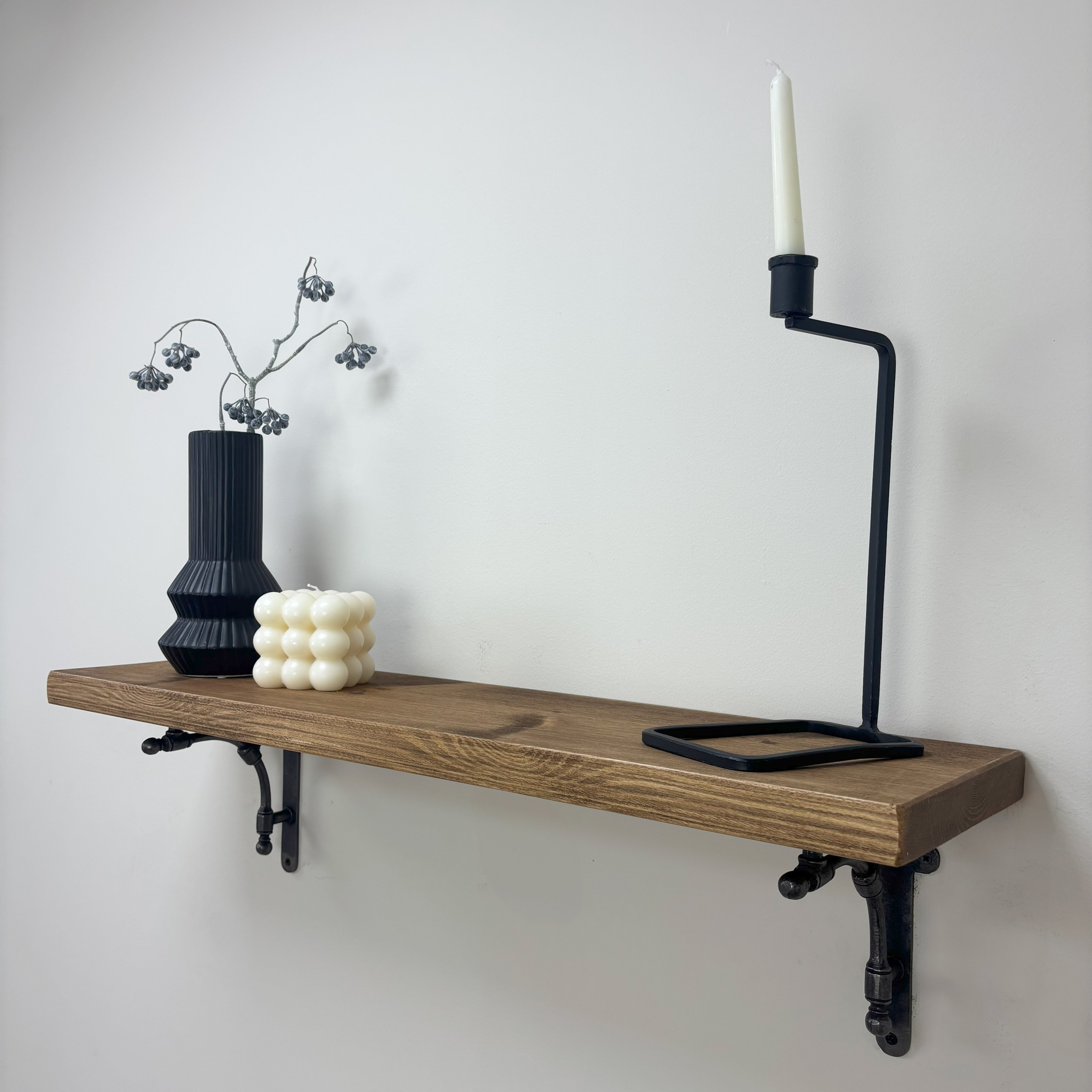 Tanfield Rustic Wooden Shelf with Brackets - 22cm x 3.5cm