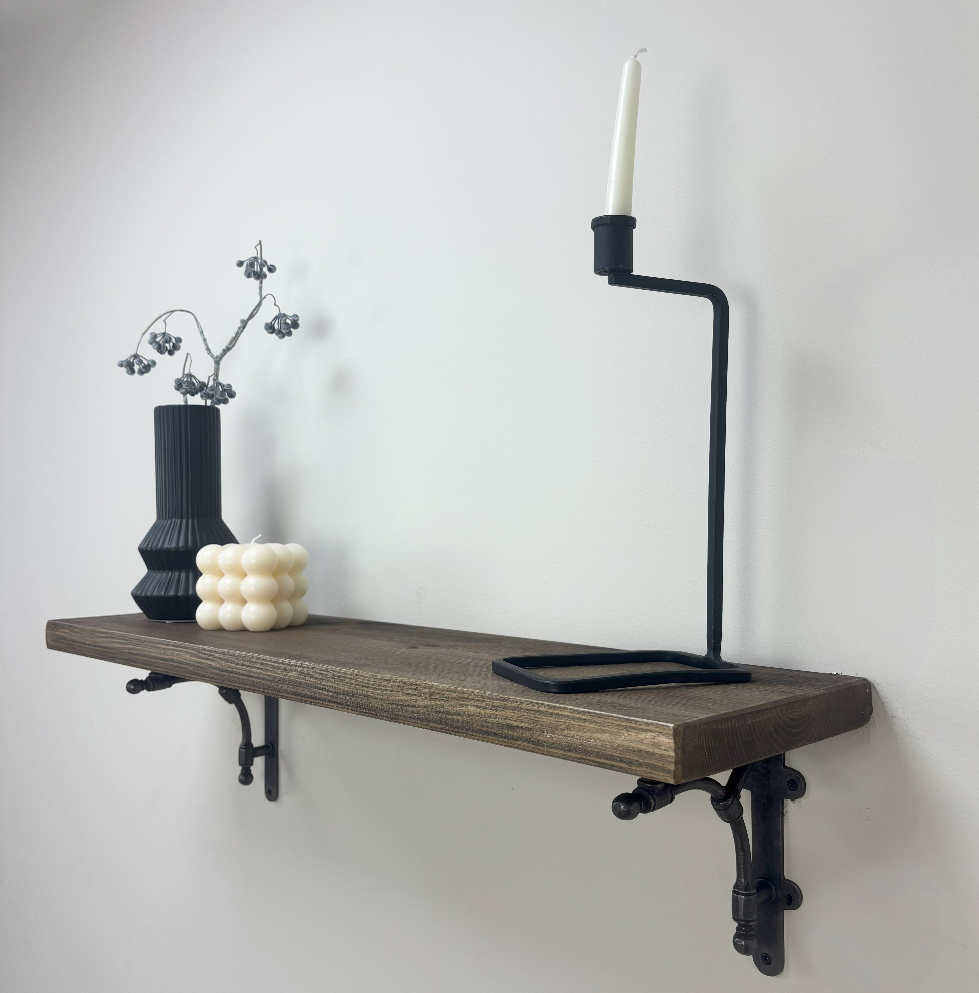 Tanfield Rustic Wooden Shelf with Brackets - 22cm x 3.5cm