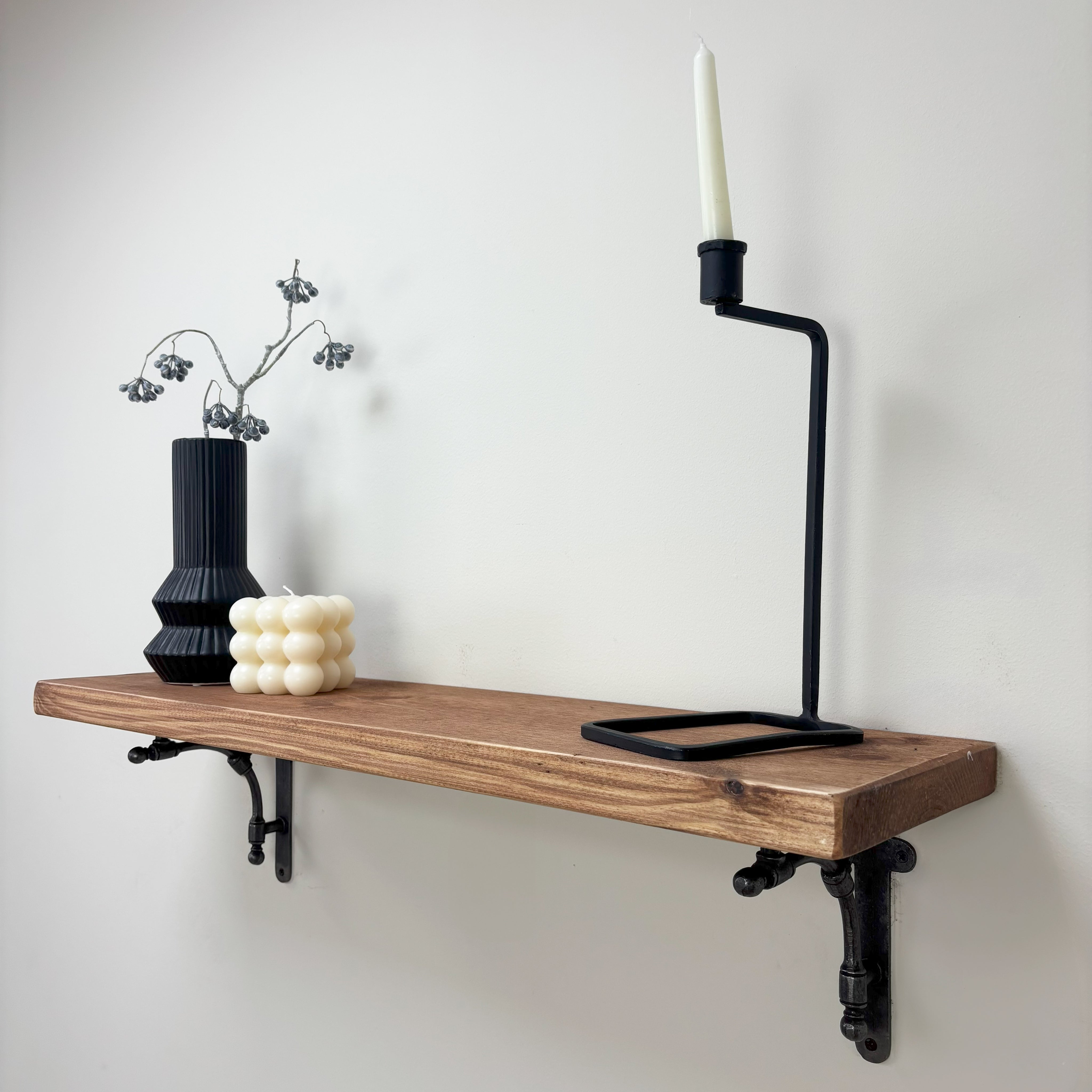 Tanfield Rustic Wooden Shelf with Brackets - 22cm x 3.5cm