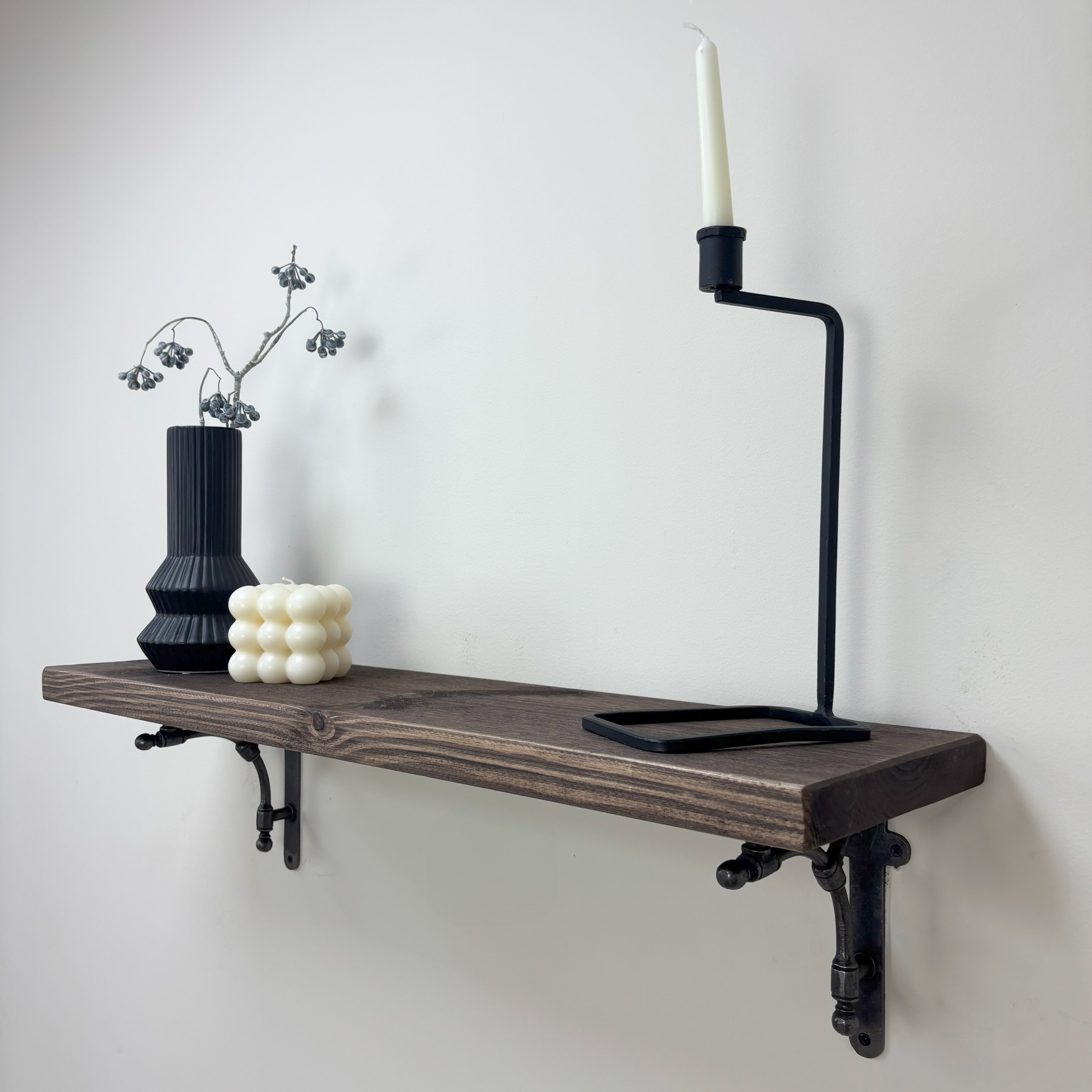 Tanfield Rustic Wooden Shelf with Brackets - 22cm x 3.5cm