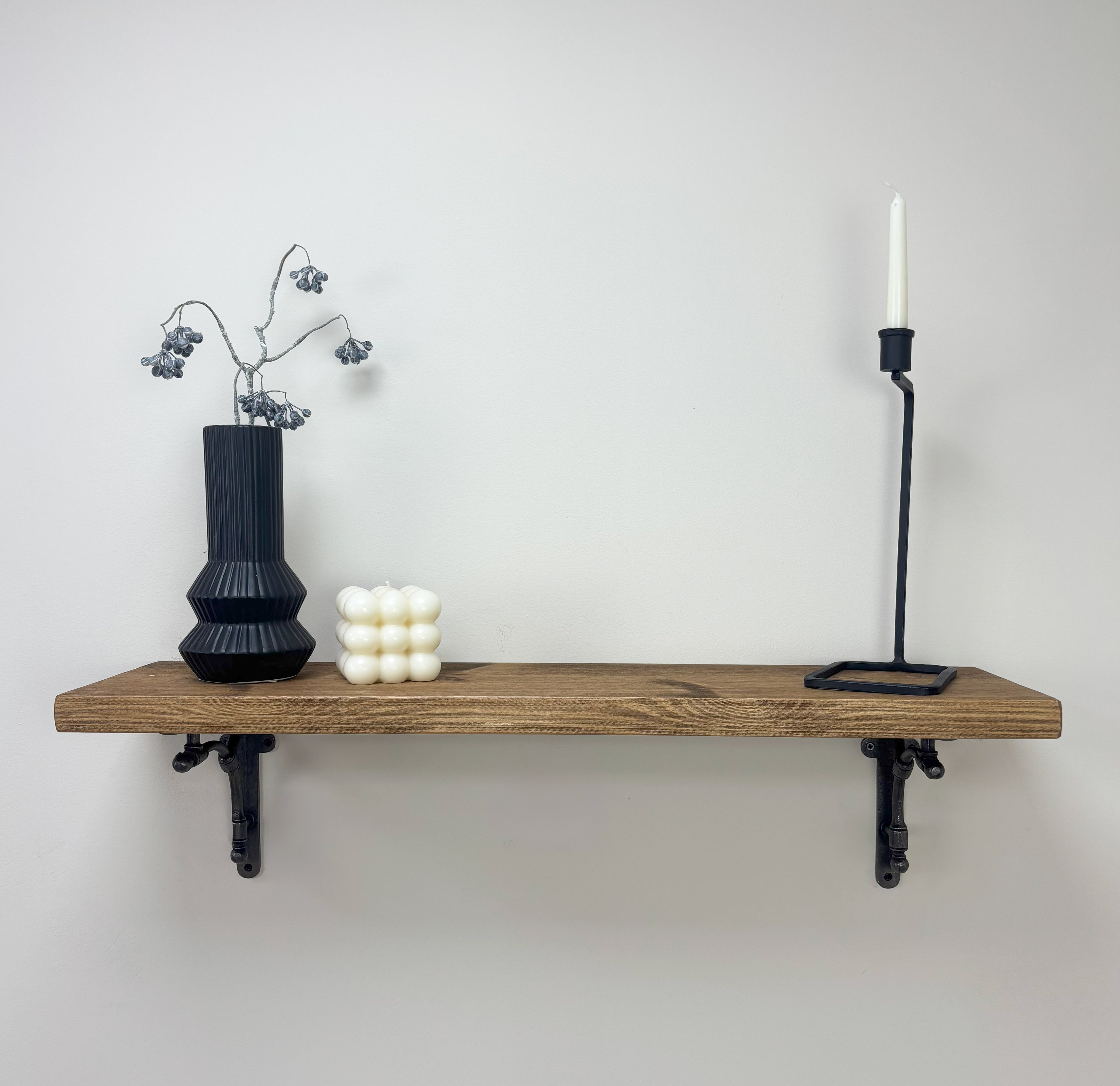Tanfield Rustic Wooden Shelf with Brackets - 22cm x 3.5cm