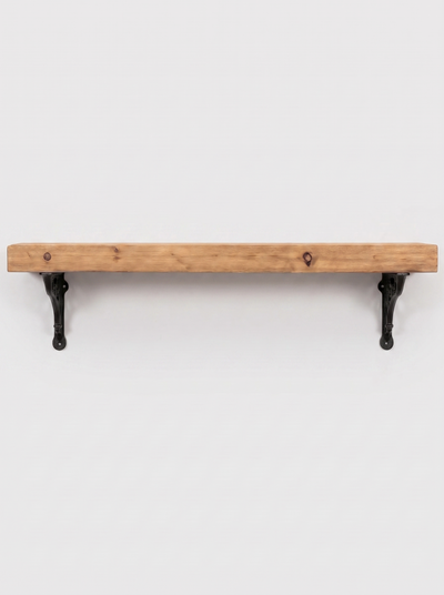 Warkworth Rustic Wooden Shelf with Metal Brackets - 14.5cm x 4.5cm - Bracketed Shelves