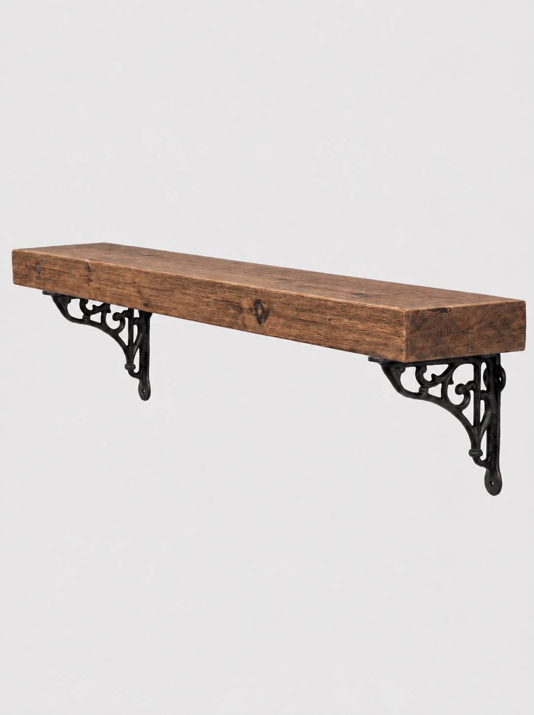 Warkworth Rustic Wooden Shelf with Metal Brackets - 14.5cm x 4.5cm - Bracketed Shelves
