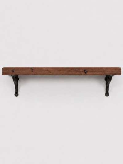 Warkworth Rustic Wooden Shelf with Metal Brackets - 14.5cm x 4.5cm - Bracketed Shelves