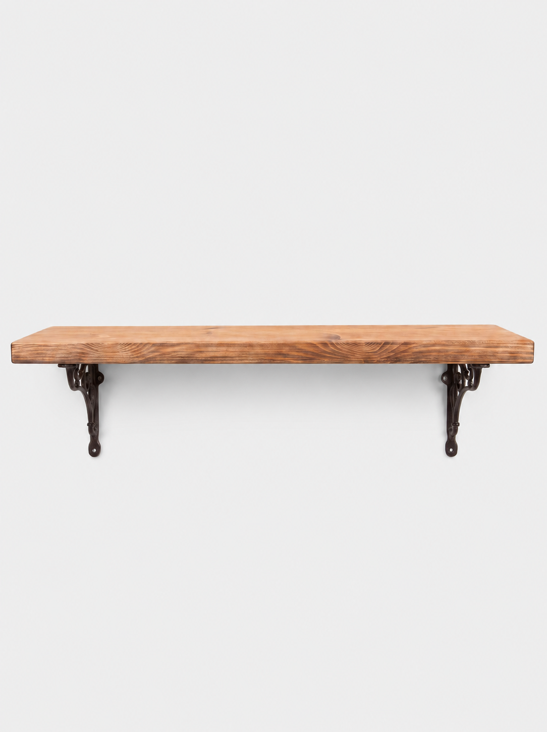 Warkworth Rustic Wooden Shelf with Metal Brackets - 22cm x 3.5cm - Bracketed Shelves