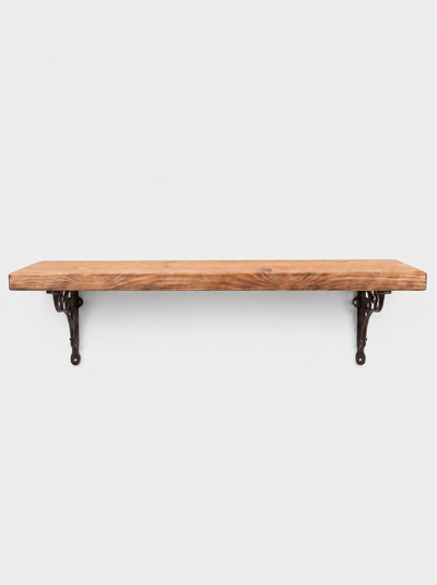 Warkworth Rustic Wooden Shelf with Metal Brackets - 22cm x 3.5cm - Bracketed Shelves