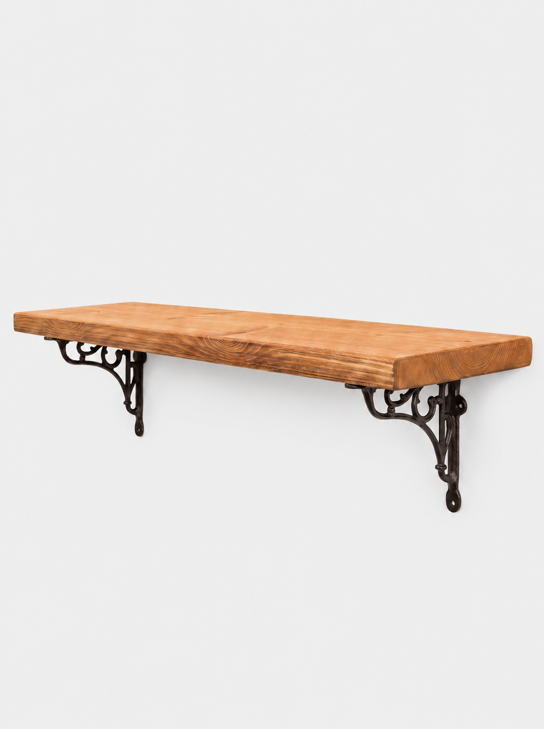Warkworth Rustic Wooden Shelf with Metal Brackets - 22cm x 3.5cm - Bracketed Shelves