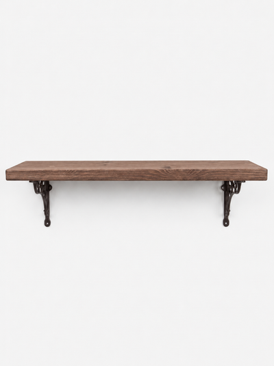 Warkworth Rustic Wooden Shelf with Metal Brackets - 22cm x 3.5cm - Bracketed Shelves