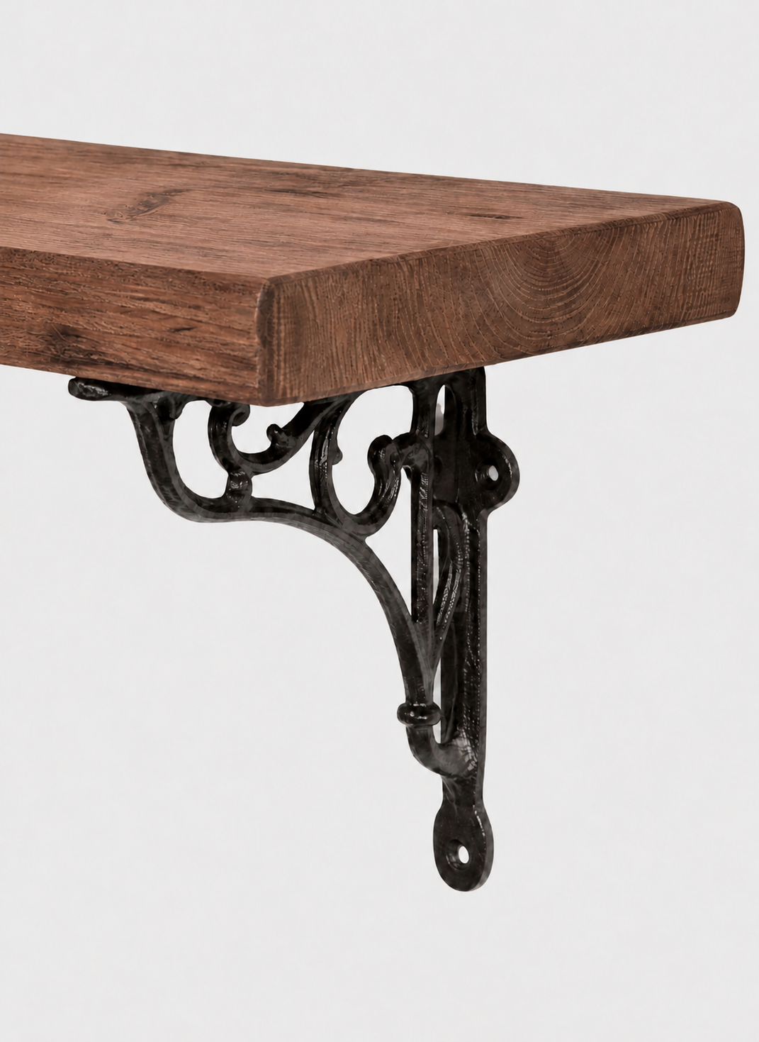 Warkworth Rustic Wooden Shelf with Metal Brackets - 22cm x 3.5cm - Bracketed Shelves