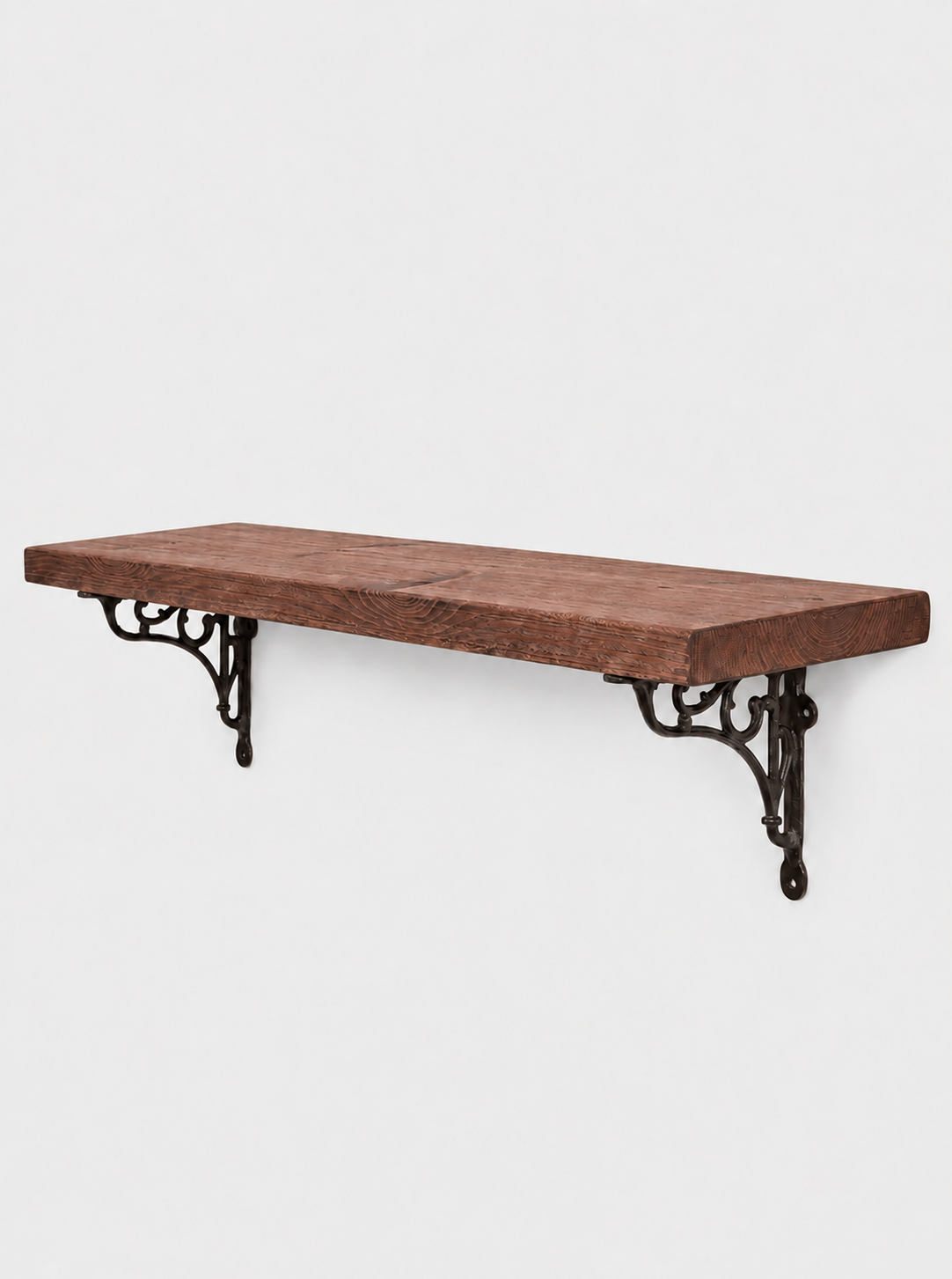 Warkworth Rustic Wooden Shelf with Metal Brackets - 22cm x 3.5cm - Bracketed Shelves