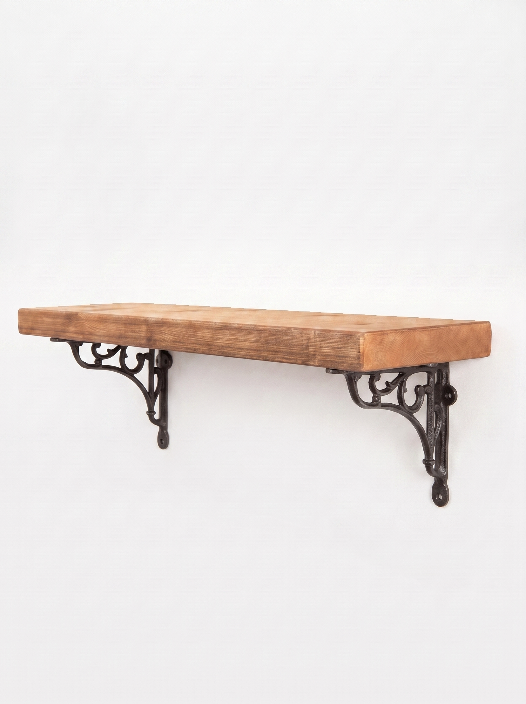 Warkworth Rustic Wooden Shelf with Metal Brackets - 22cm x 4.5cm - Bracketed Shelves