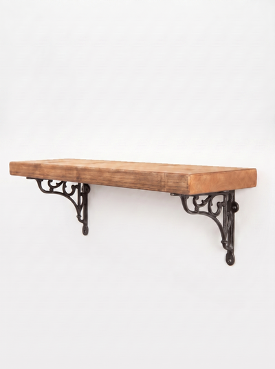 Warkworth Rustic Wooden Shelf with Metal Brackets - 22cm x 4.5cm - Bracketed Shelves
