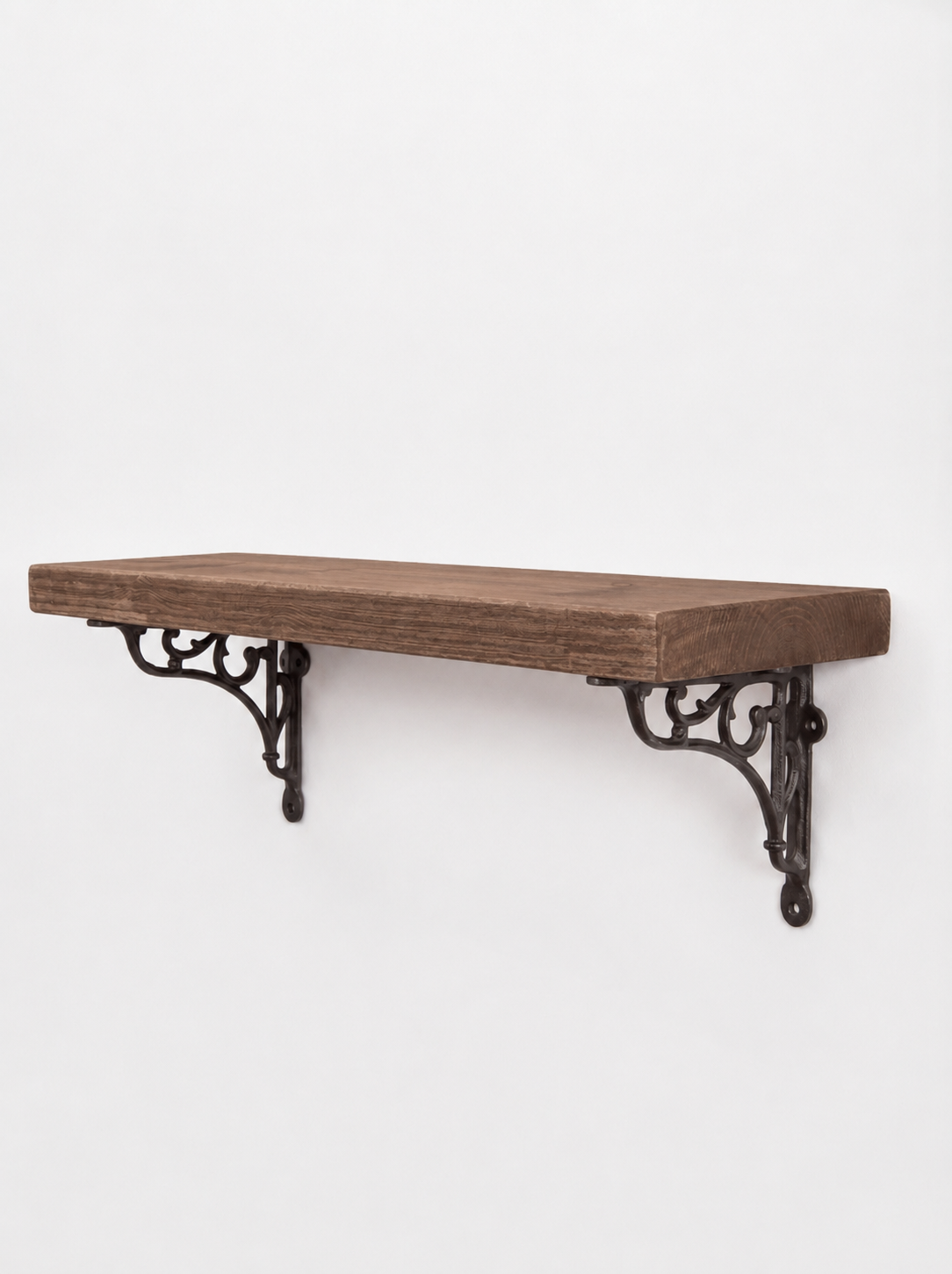 Warkworth Rustic Wooden Shelf with Metal Brackets - 22cm x 4.5cm - Bracketed Shelves