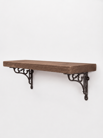 Warkworth Rustic Wooden Shelf with Metal Brackets - 22cm x 4.5cm - Bracketed Shelves