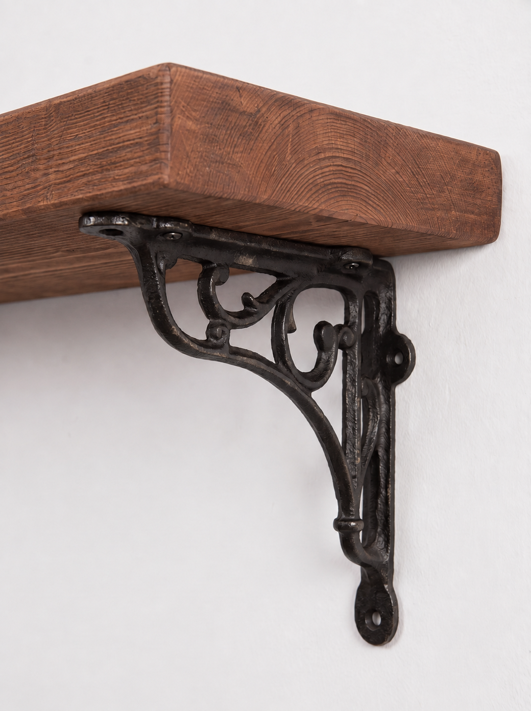 Warkworth Rustic Wooden Shelf with Metal Brackets - 22cm x 4.5cm - Bracketed Shelves