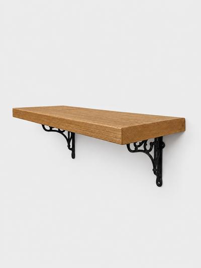 Warkworth Rustic Wooden Shelf with Metal Brackets - 29cm x 4.5cm - Bracketed Shelves