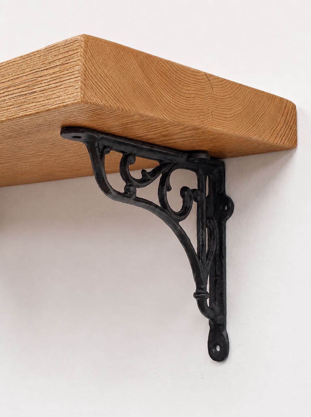 Warkworth Rustic Wooden Shelf with Metal Brackets - 29cm x 4.5cm - Bracketed Shelves