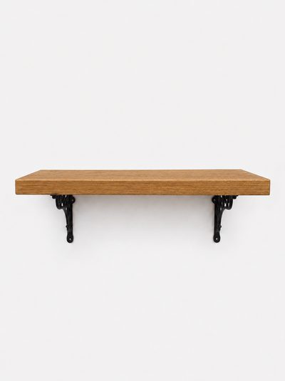 Warkworth Rustic Wooden Shelf with Metal Brackets - 29cm x 4.5cm - Bracketed Shelves