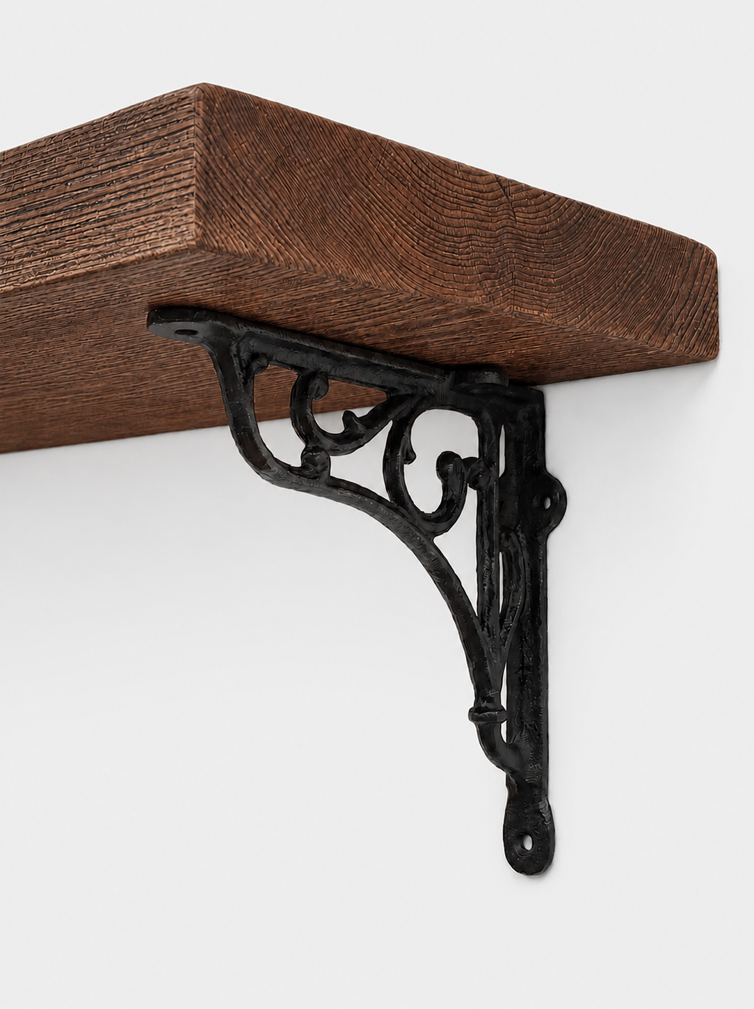 Warkworth Rustic Wooden Shelf with Metal Brackets - 29cm x 4.5cm - Bracketed Shelves