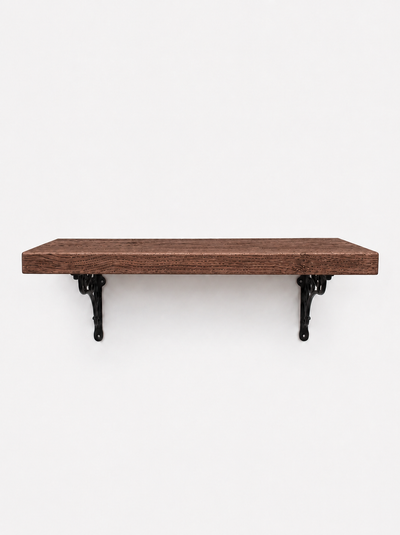 Warkworth Rustic Wooden Shelf with Metal Brackets - 29cm x 4.5cm - Bracketed Shelves