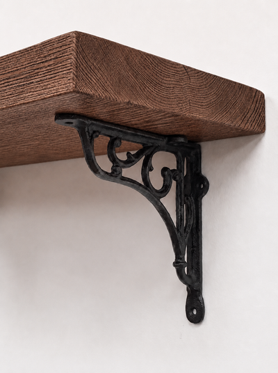 Warkworth Rustic Wooden Shelf with Metal Brackets - 29cm x 4.5cm - Bracketed Shelves