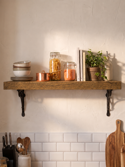 Warkworth Solid Shelf with Metal Brackets - 8x2 Oak Shelf (19x4cm)