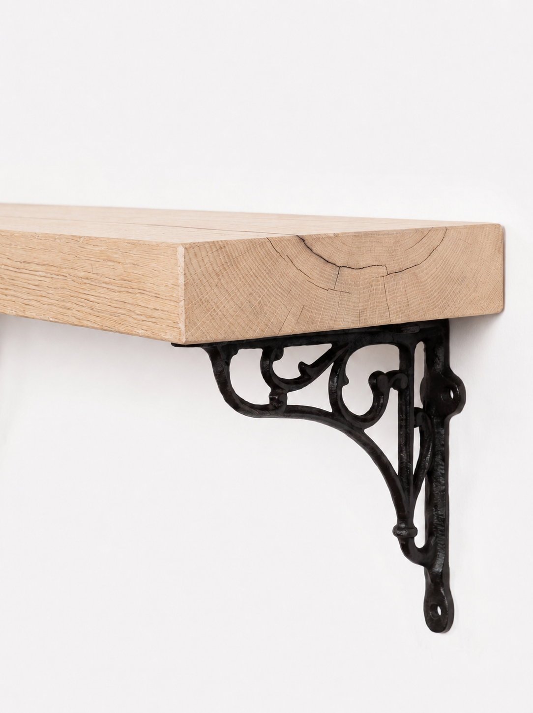 Warkworth Solid Shelf with Metal Brackets - 8x2 Oak Shelf (19x4cm) - Bracketed Shelves
