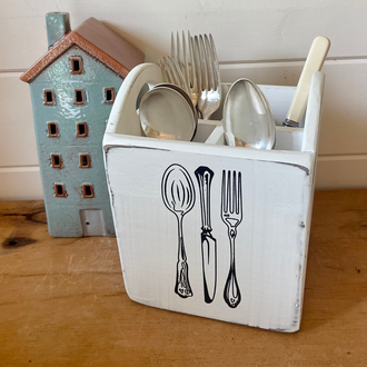 White Wooden Cutlery Box - 