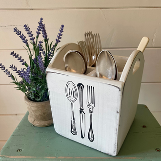 White Wooden Cutlery Box - 