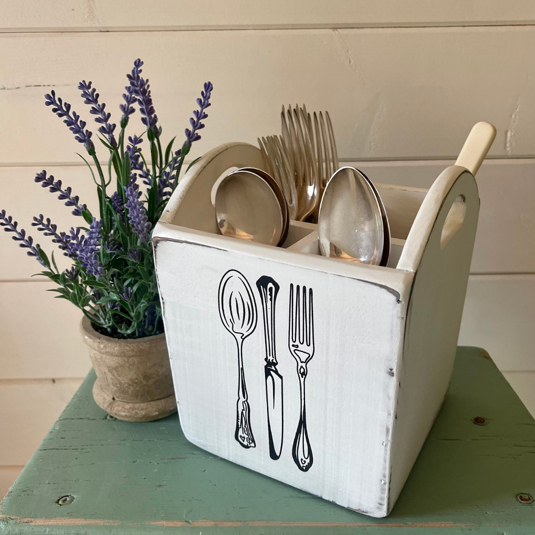 White Wooden Cutlery Box