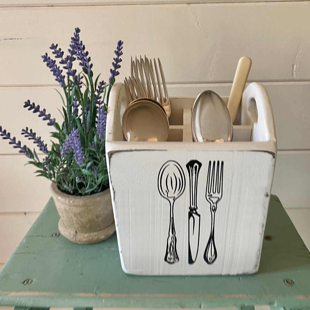 White Wooden Cutlery Box