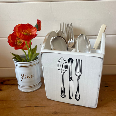 White Wooden Cutlery Box - 
