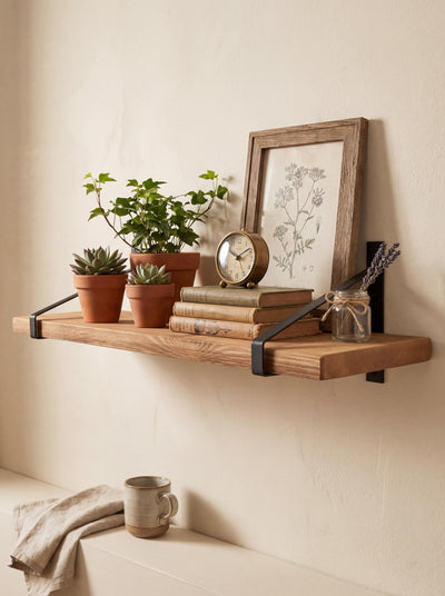 Armstrong Rustic Wooden Shelf with Brackets - 22cm x 3.5cm - Bracketed Shelves