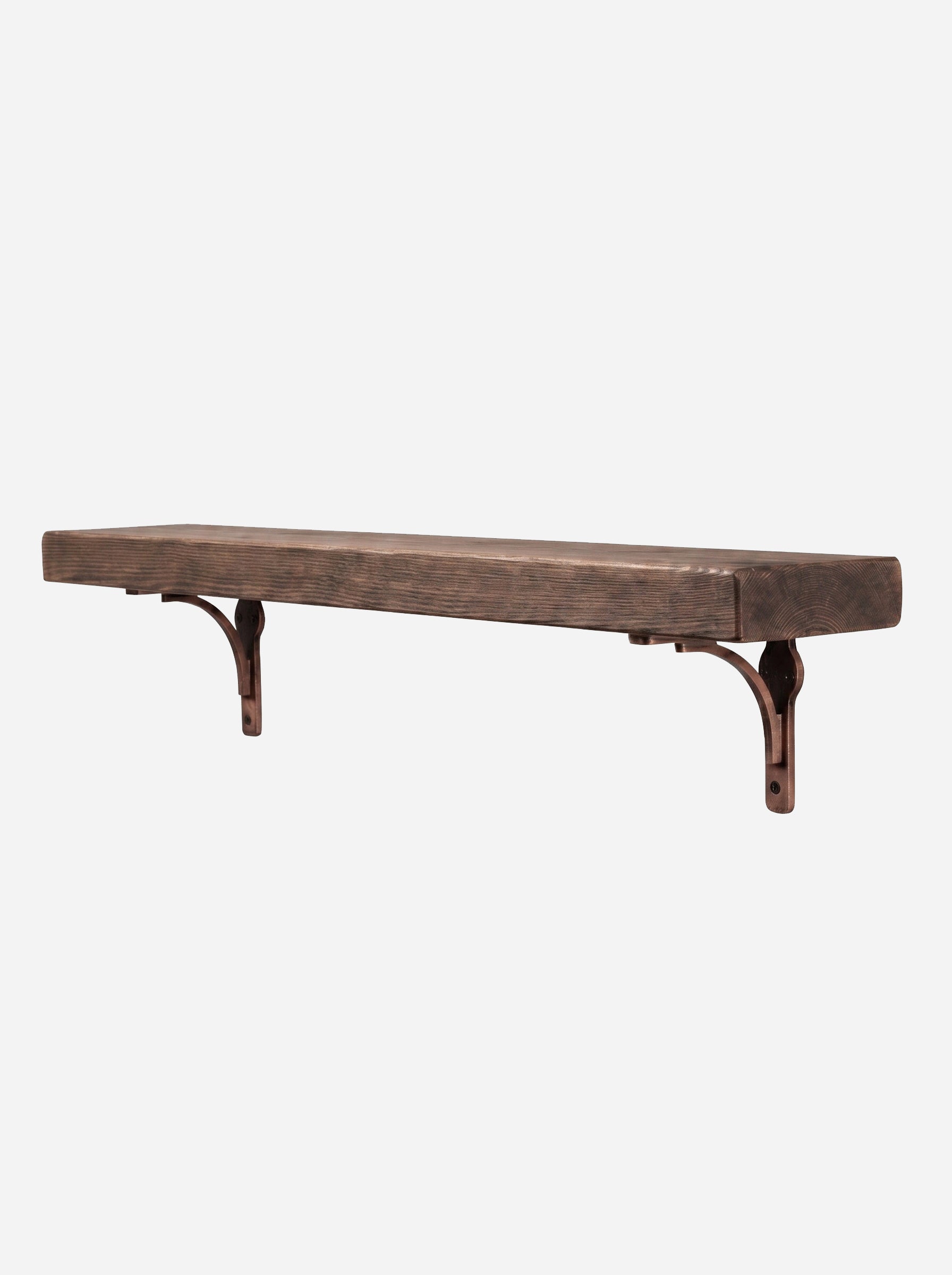 Birtley Copper Rustic Wooden Shelf with Brackets - 14.5cm x 4.5cm