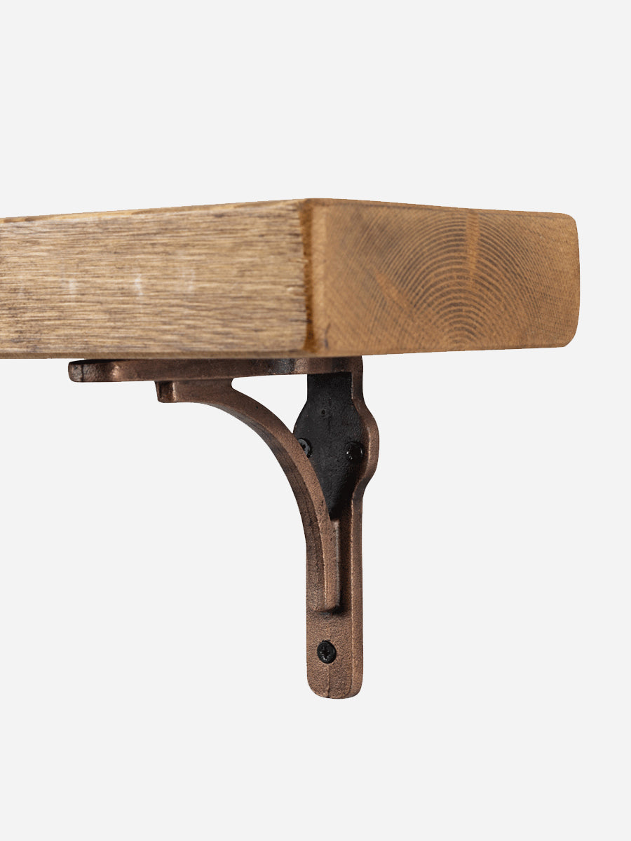 Birtley Copper Rustic Wooden Shelf with Brackets - 14.5cm x 4.5cm