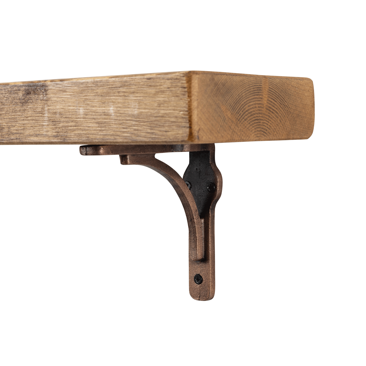 Birtley Copper Rustic Wooden Shelf with Brackets - 14.5cm x 4.5cm