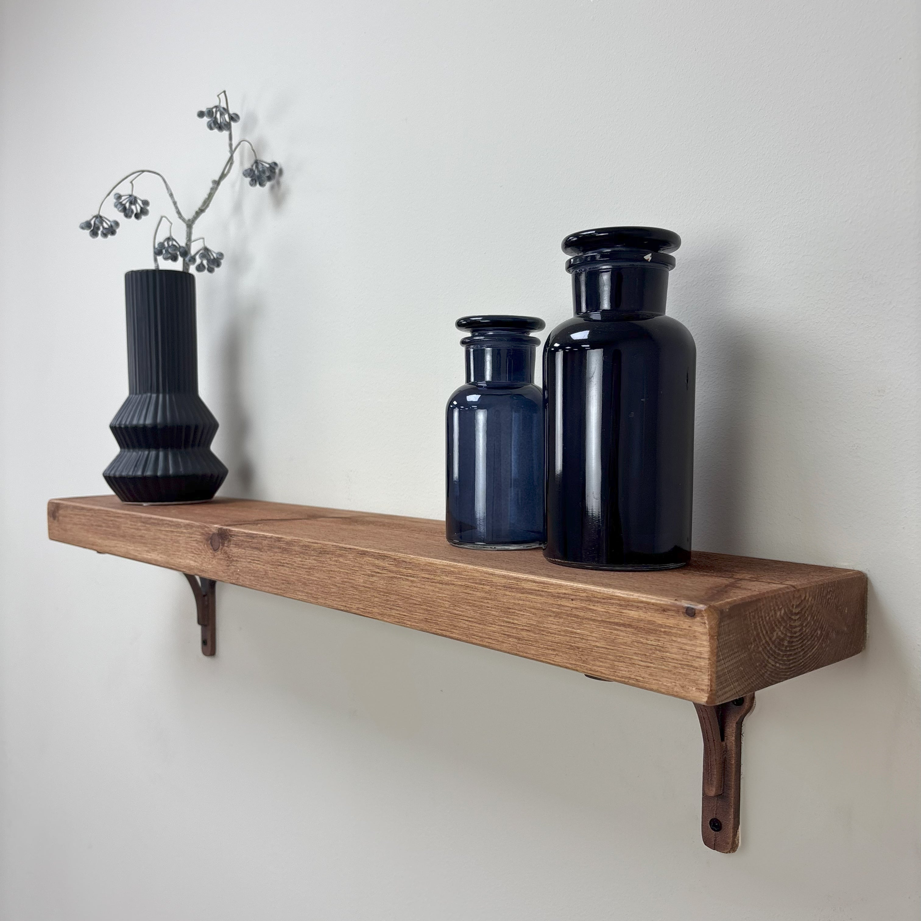 Birtley Copper Rustic Wooden Shelf with Brackets - 14.5cm x 4.5cm - Teak