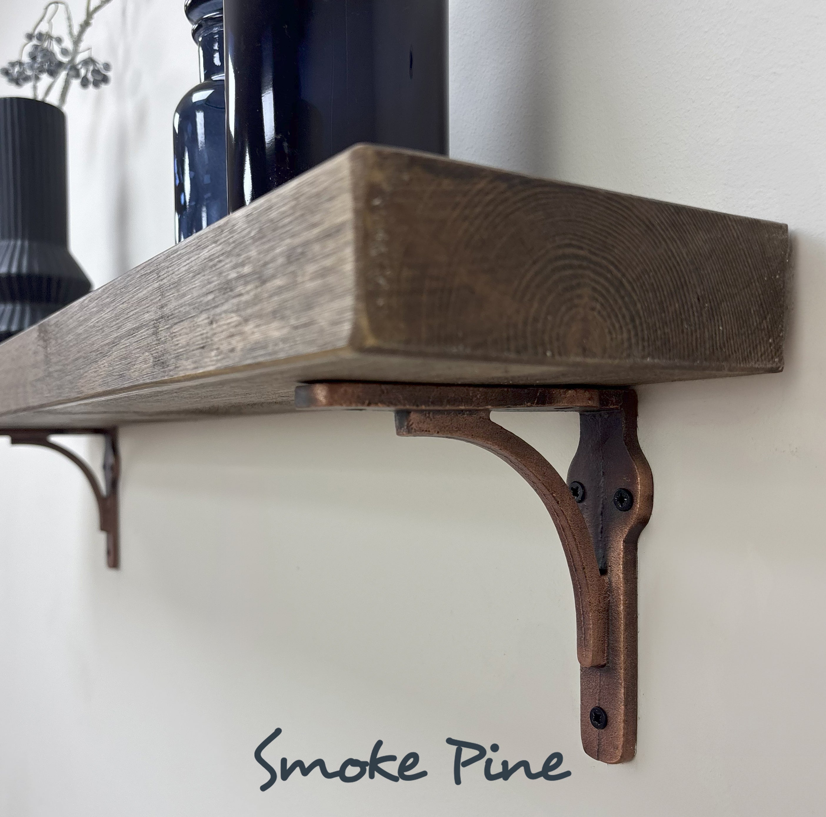 Birtley Copper Rustic Wooden Shelf with Brackets - 14.5cm x 4.5cm - all