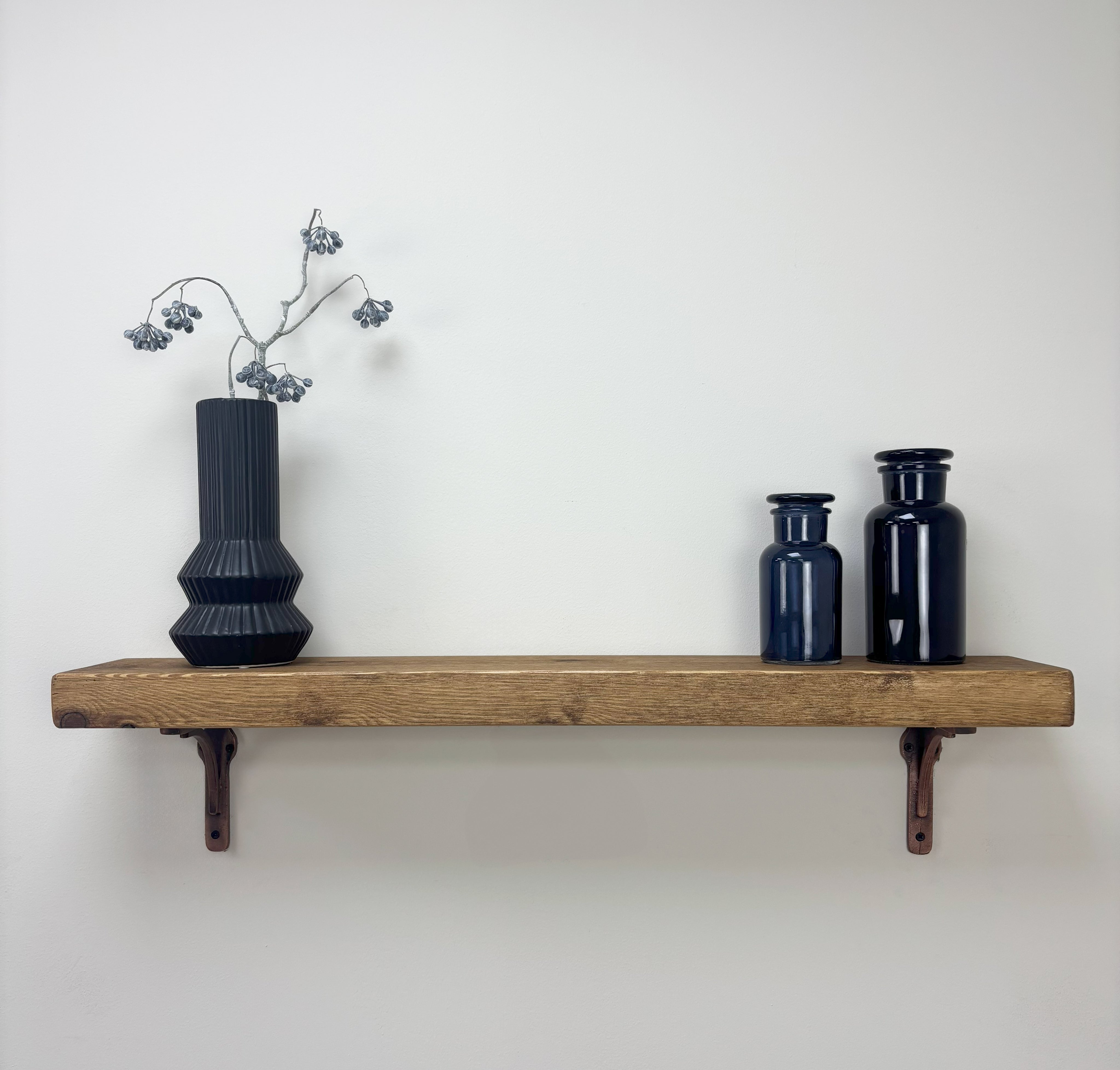Birtley Copper Rustic Wooden Shelf with Brackets - 14.5cm x 4.5cm - Mediium Oak 