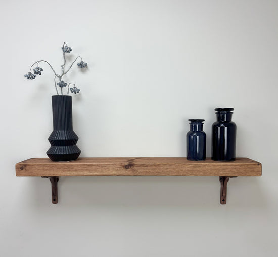 Birtley Copper Rustic Wooden Shelf with Brackets - 14.5cm x 4.5cm - Teak