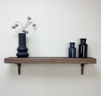 Birtley Copper Rustic Wooden Shelf with Brackets - 14.5cm x 4.5cm - Walnut