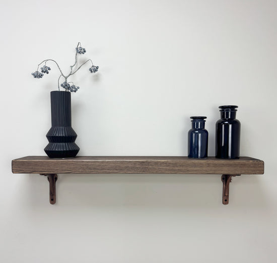 Birtley Copper Rustic Wooden Shelf with Brackets - 14.5cm x 4.5cm - Walnut