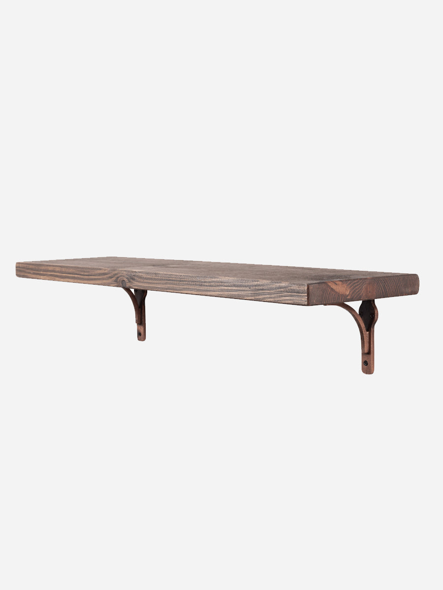 Birtley Copper Rustic Wooden Shelf with Brackets - 22cm x 3.5cm - Bracketed Shelves