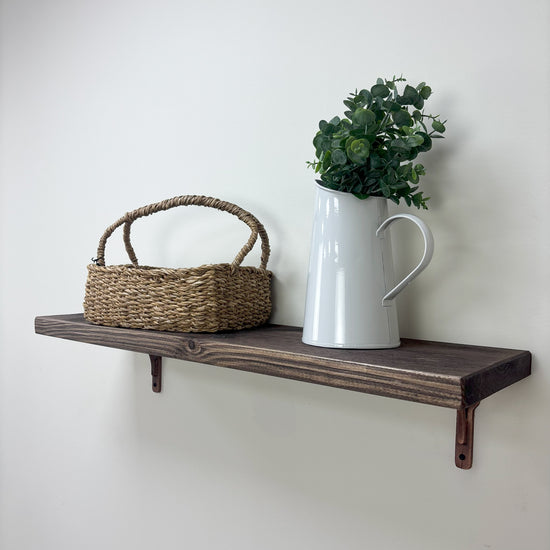 Birtley Copper Rustic Wooden Shelf with Brackets - 22cm x 3.5cm - Walnut 